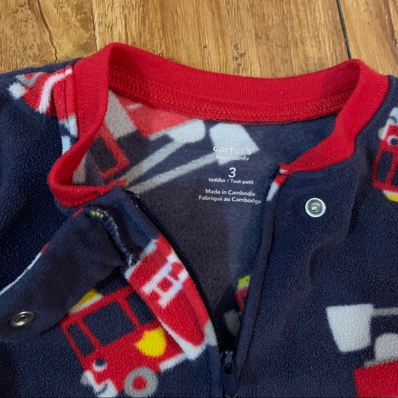 Carter’s Navy Fire Truck Fleece One-Piece Footies - Picture 4 of 4